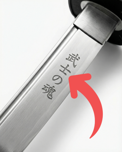 Voorbeeld van een gravure op het lemmet van een katana